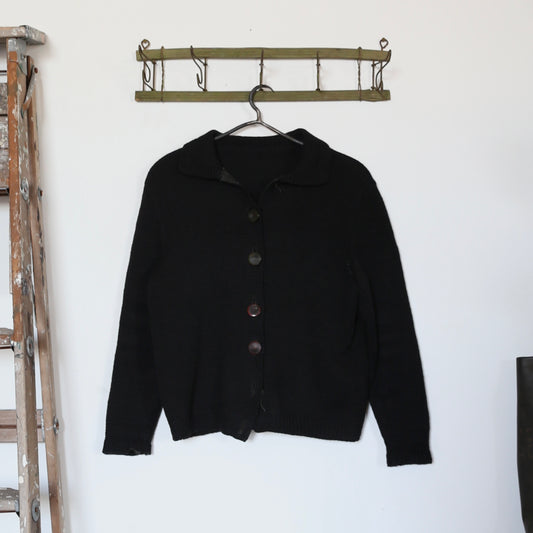 1950'S BLACK BUTTON UP COLLARED CARIDGAN