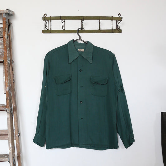 1940'S THRASHED FOREST GREEN GAB SHIRT