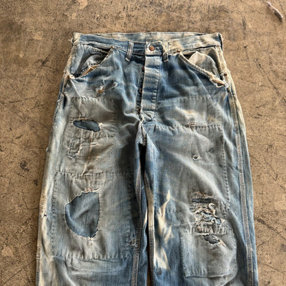 1940S FADED REPAIRED DONUT BUTTON JEANS