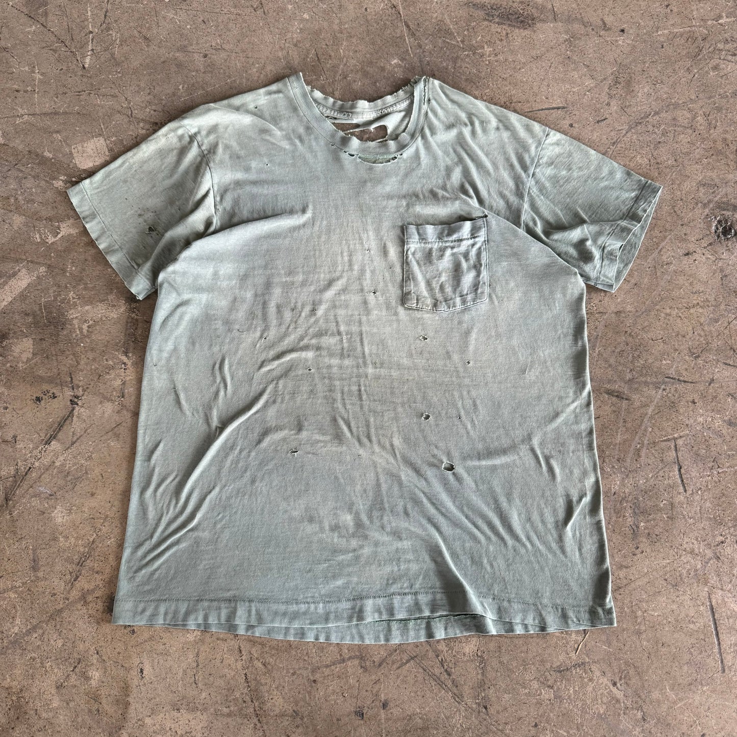 1960S THRASHED GREEN POCKET TEE