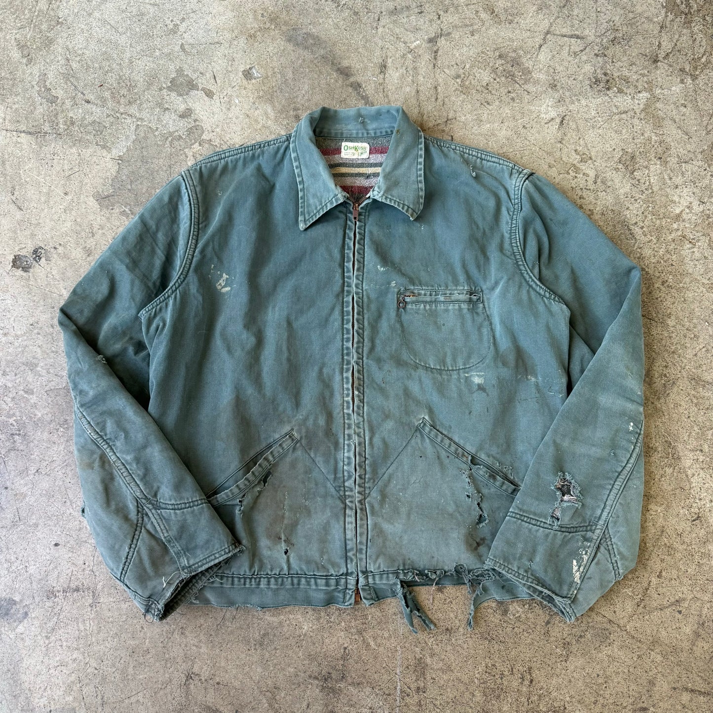 1950S THRASHED OSH-KOSH CROPPED WORK JACKET (XL)