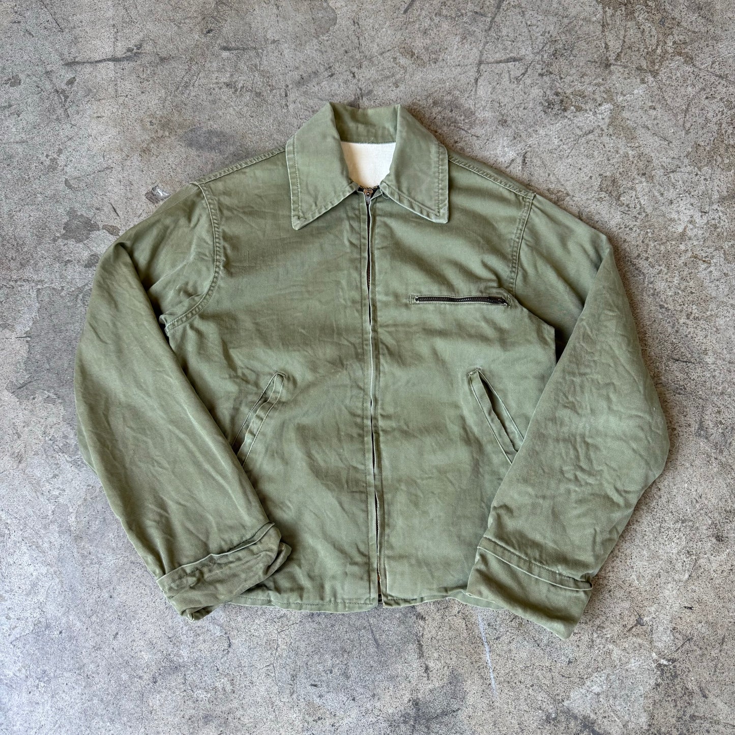 1950S 3 POCKET CROPPED GREEN WORK JACKET (S)