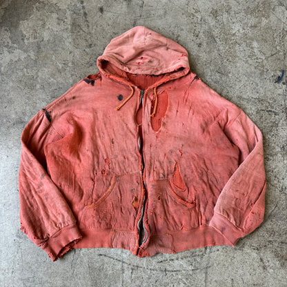 1960S THRASHED BURNT ORANGE THERMAL ZIP-UP