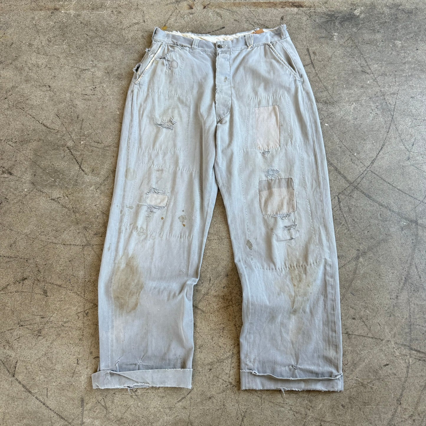 1940S REPAIRED GRAY CHINOS