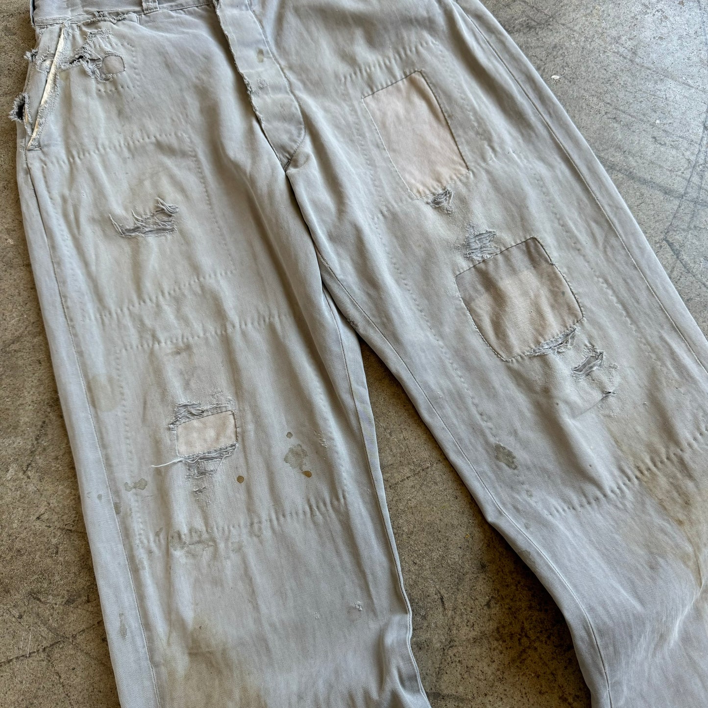 1940S REPAIRED GRAY CHINOS