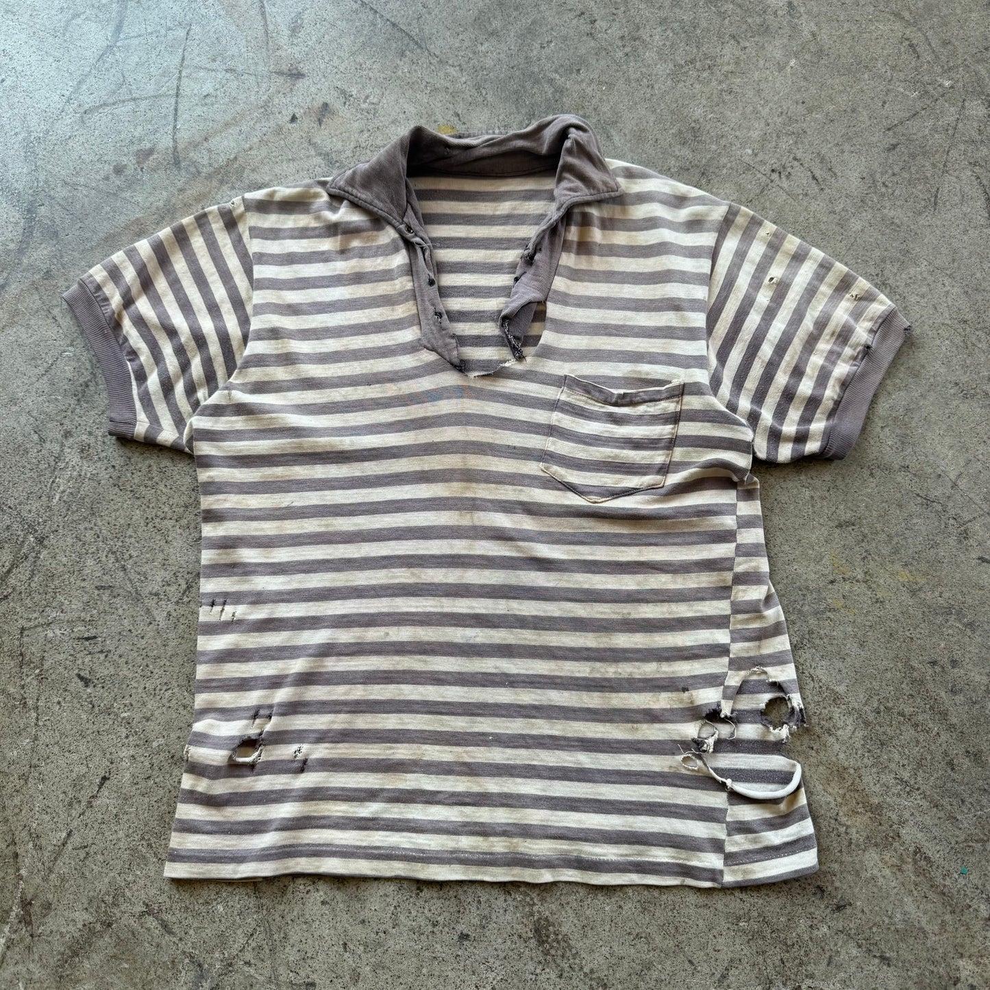 1930'S THRASHED LACE UP STRIPED POLO