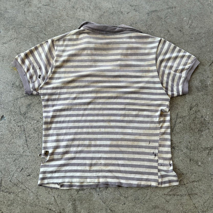 1930'S THRASHED LACE UP STRIPED POLO