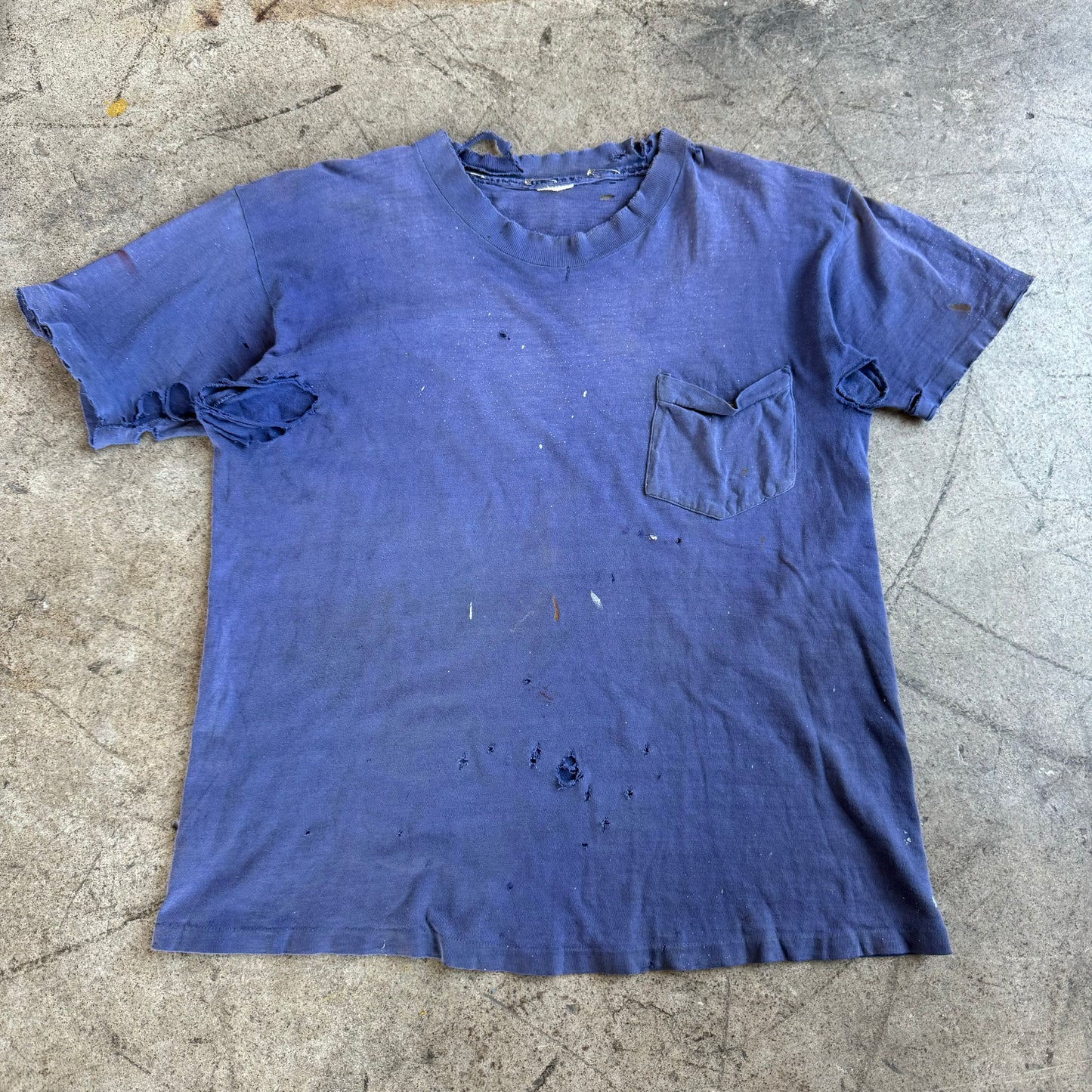 1970'S THRASHED AND PAINTED POCKET TEE