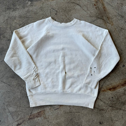 1960'S THRASHED WHITE COTTON SWEAT (S-M)