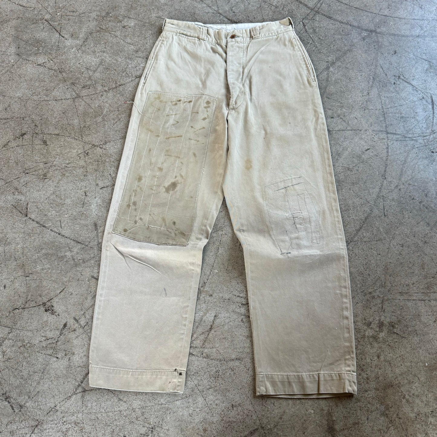 1940'S WW2 DOUBLE KNEE REPAIRED CHINOS