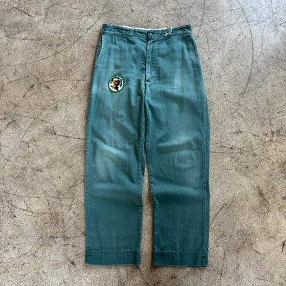 1950'S PATCHED GREEN CHINOS