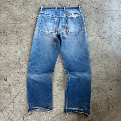 1950'S BUCKEYE FADED AND REPAIRED HALF SELVEDGE JEANS