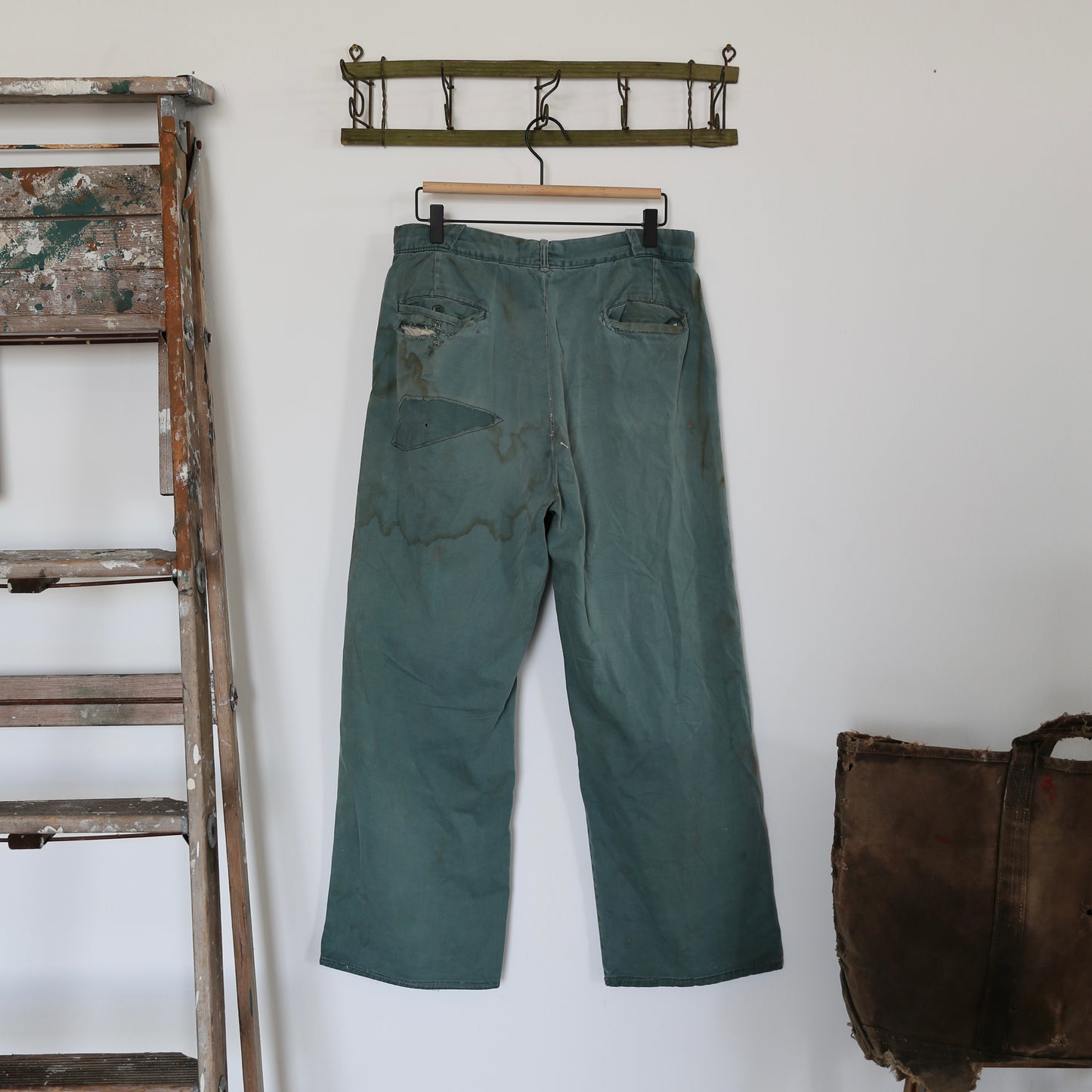 1950S REPAIRED GREEN CHINOS