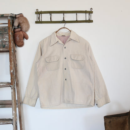 1950'S WHITE CORDUROY FLAP POCKET SHIRT (M)